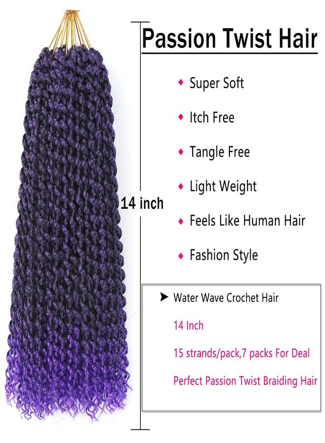 Ahrencan Passion Twist Hair Purple,14 Inch 7 Packs Passion Twist Braiding Hair,Water Wave Crochet Hair For Wrapping Passion Twists/Butterfly Locs/Spring Twist Crochet Braids Boho Crochet Hair(14in,1B/Purple#) - Image 4